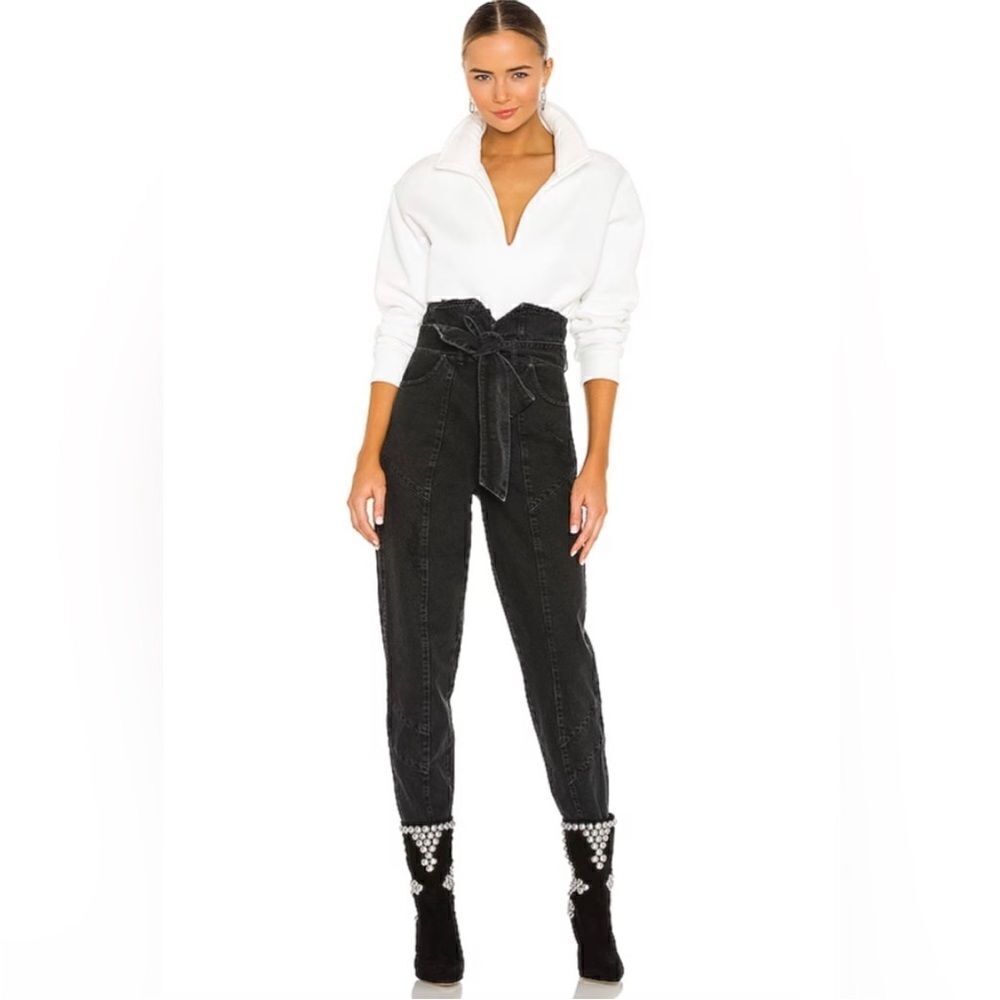 Retrofete Tiana Jeans Jet Black denim high rise straight leg tie Revolve FWRD 26